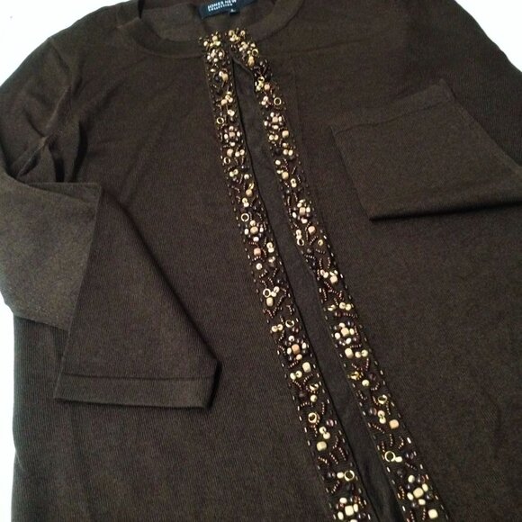 Vintage Y2K Jones New York Open-Front Cardigan Fine Knit Sweater -S(4) Beaded - Picture 7 of 10